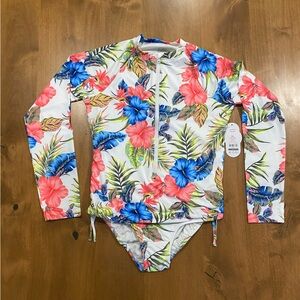 {NWT} Wonder Nation | Tropical Zip Front LS Rashguard Swimsuit (XL PLUS 14/16)